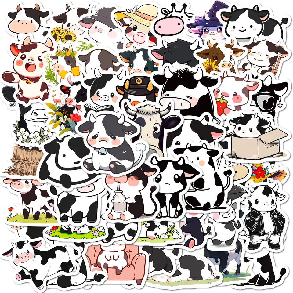 Crtiin 82 Pcs Cute Cow Gift Set Kawaii Cow Retractable Black Ink Pens Milk Correction Tape Cow Paperclip Bookmarks Cow Sticky Notes Cow Stickers For - View #6