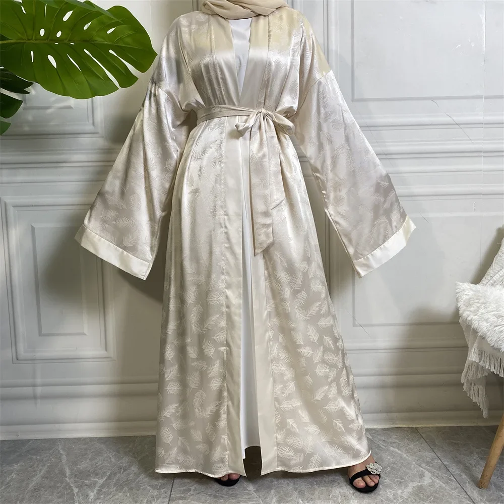 Open Abaya Kimono Printed Satin Loose casual Cardigan Abayas for Women Dubai Turkey Muslim Hijab Dress Islam Pakistani Clothes