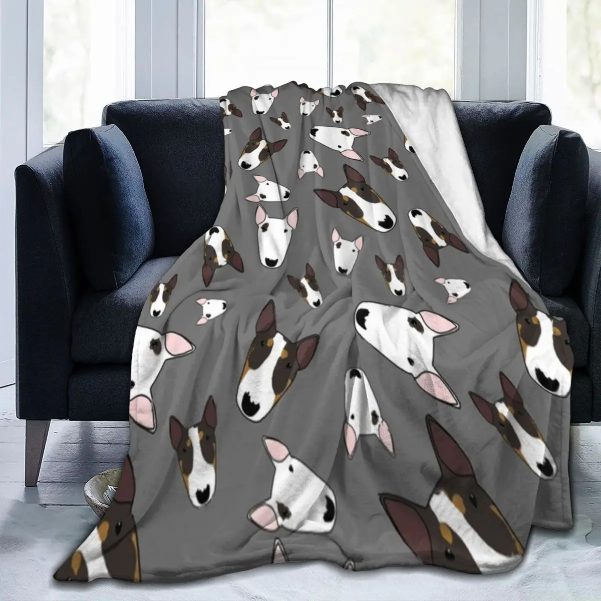 Bull Terrier Soft Durable Blankets Pet Gray Camping Bedding Throws Winter Funny Design Flannel Bedspread Sofa Bed Cover 3