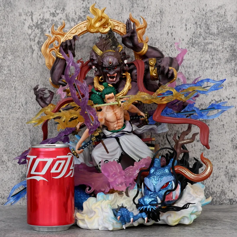 33Cm One Piece Nine Blade Flow Ghost Spirit Ashura Roronoa Zoro Scene Statue Box Handmade Gk Statue Model Decoration Toy Gifts