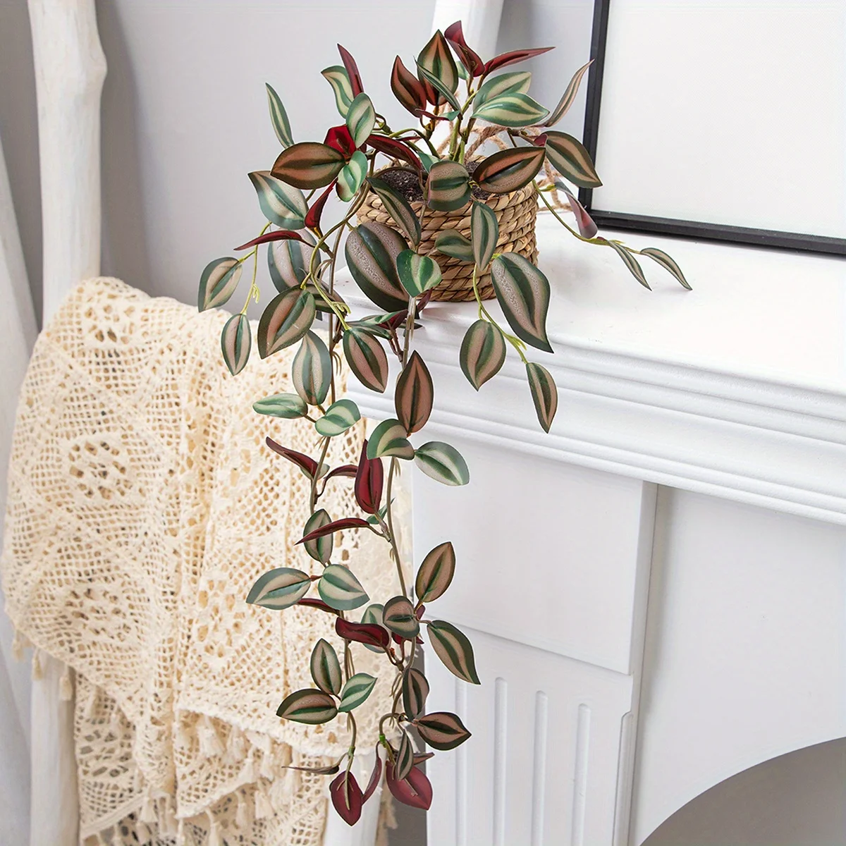 XIYA FLOWER Artificial Hanging Grass Potted Plant Zebrina Peperomia Fittonia Artificial Plant PE Material Home Garden Decor 2