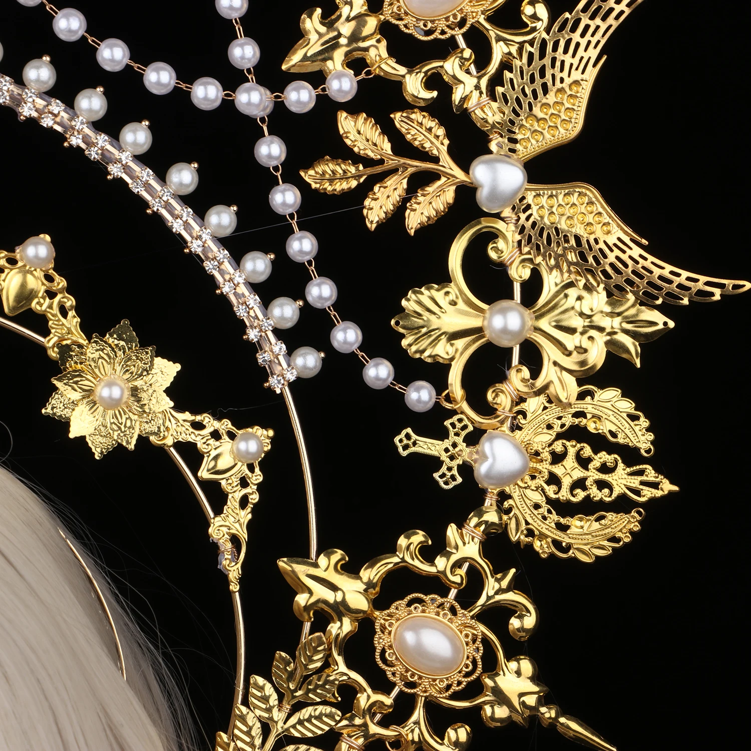 Sun Goddess Angel Halo Crown Headpiece Queen Anna Baroque Pearl Tiara Headband