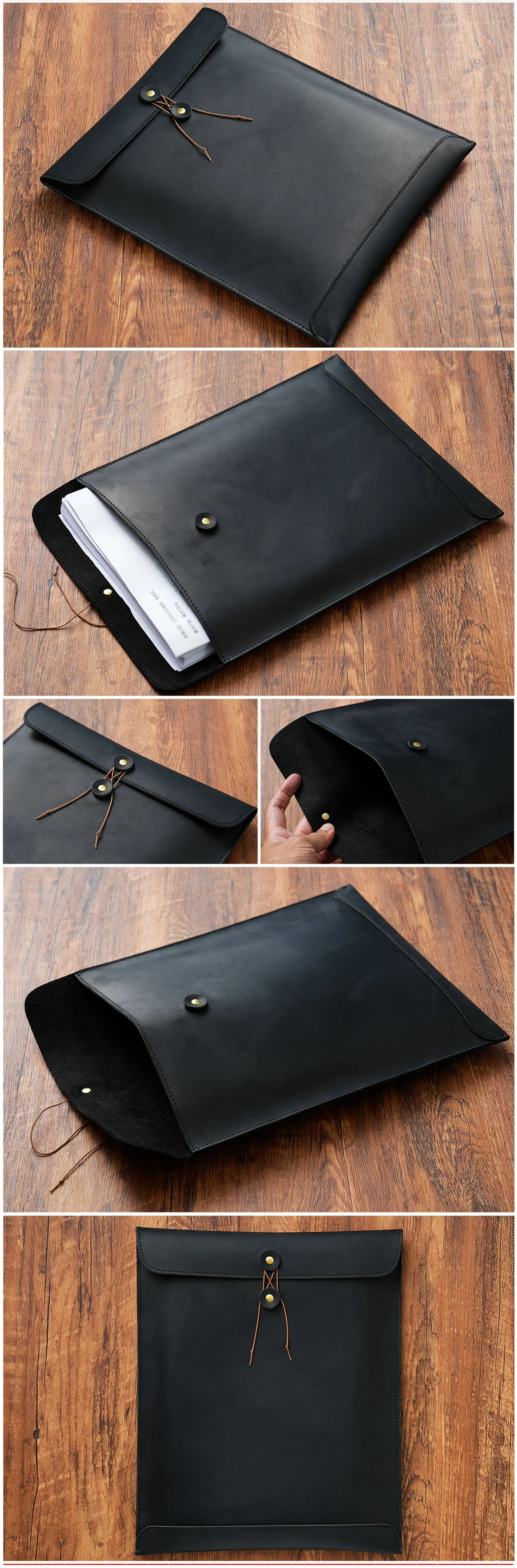 OEM ODM Vintage Crazy Horse Leather A4 Portfolio Bag Size Real Cowhide Leather Padfolio Bag Leather File Storage Bag File Pocket