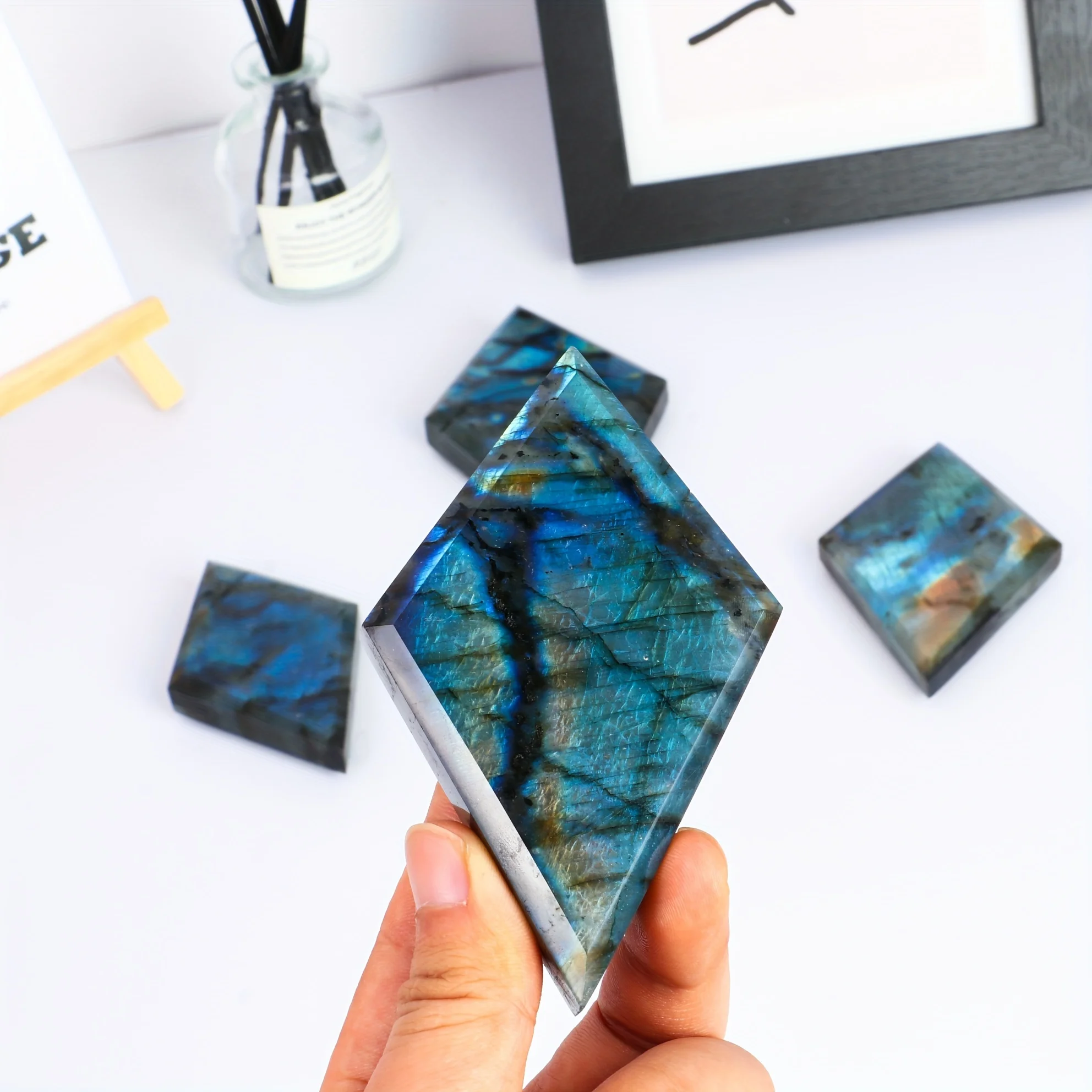 Natural Labradorite Stone, Prism Geometric Ornaments, Home Decoration Crystal Handicraft Ornaments, Crystal Gift