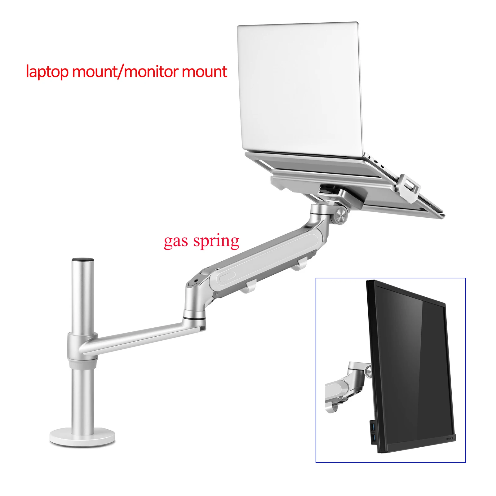 Pro Dupla Utilização Alunimum 12-17 Polegada Portátil Titular Mola de Gás Braço Mais Vesa 10-32 Monitor Monitor Cabeça de Montagem 75 100 mm Carga 8kgs Ol1s
