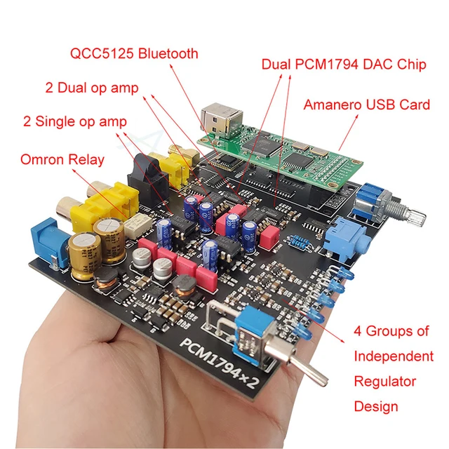 HiFi QCC5171 Bluetooth 5.3+AK4499 DAC Audio Decoder with Amanero USB  TPA6120 Amplifier OPA1612+OPA2604 OP AMP