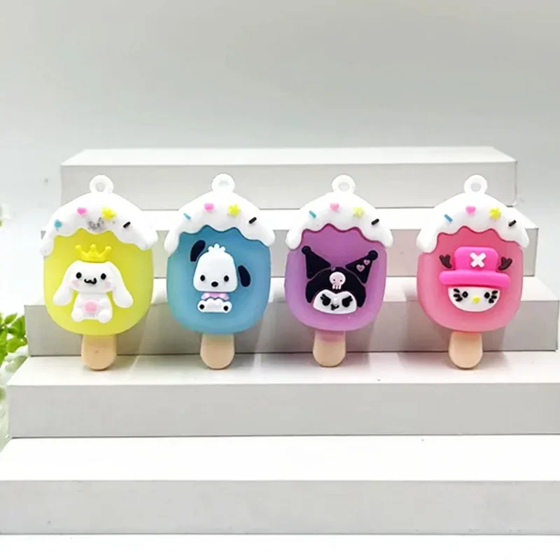 

Kawaii Sanrio Anime Kuromi Cinnamoroll Cute Cartoon Model Ice Cream Keychain Soft Rubber Backpack Pendant Decoration Girls Gifts