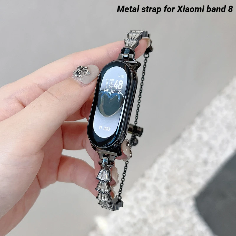 

Металлический ремешок для Xiaomi band 8, спортивный браслет из нержавеющей стали для Mi band 8, браслет Correa, женские умные часы, браслет