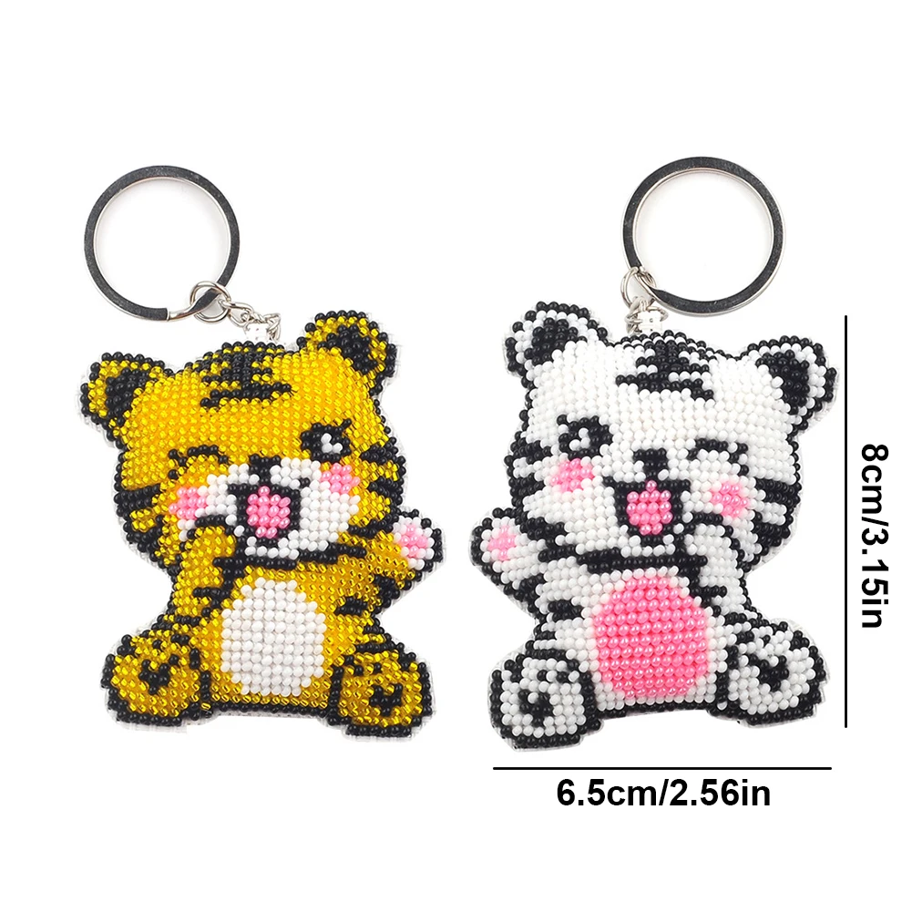 2/5Pcs Cartoon Animal Mosaic Beads Embroidery Keyrings Art Handmade Beads Cross Stitch Keyring Kit Gift for Friends