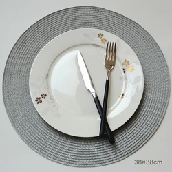 Braided Non-Slip Round Placemats - Washable Mixed Color Dining Table Mats Set - 6 pcs (Light Grey  38cm)