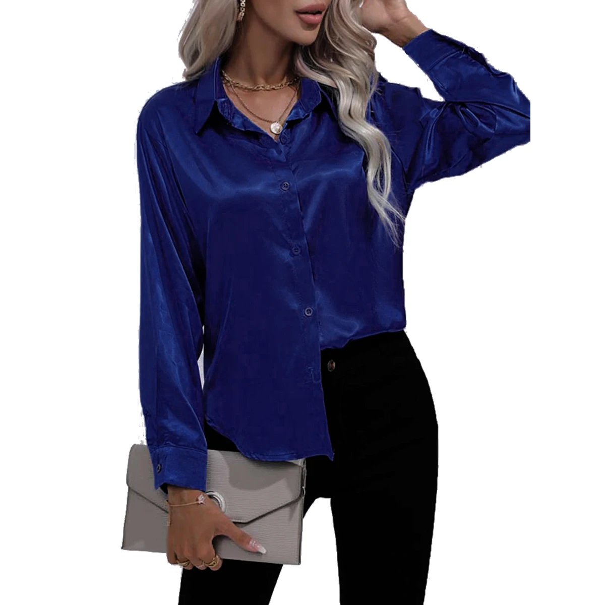 Oversize Silk Shirts Women Solid Plain Dark Blue Green White Black Silver Red Pink Gold Blouses Casual Business Tops Barry Wang black jeans for men cotton stretchy skinny jeans high quality hip hop solid color slim oversize denim pencil pants streetwear