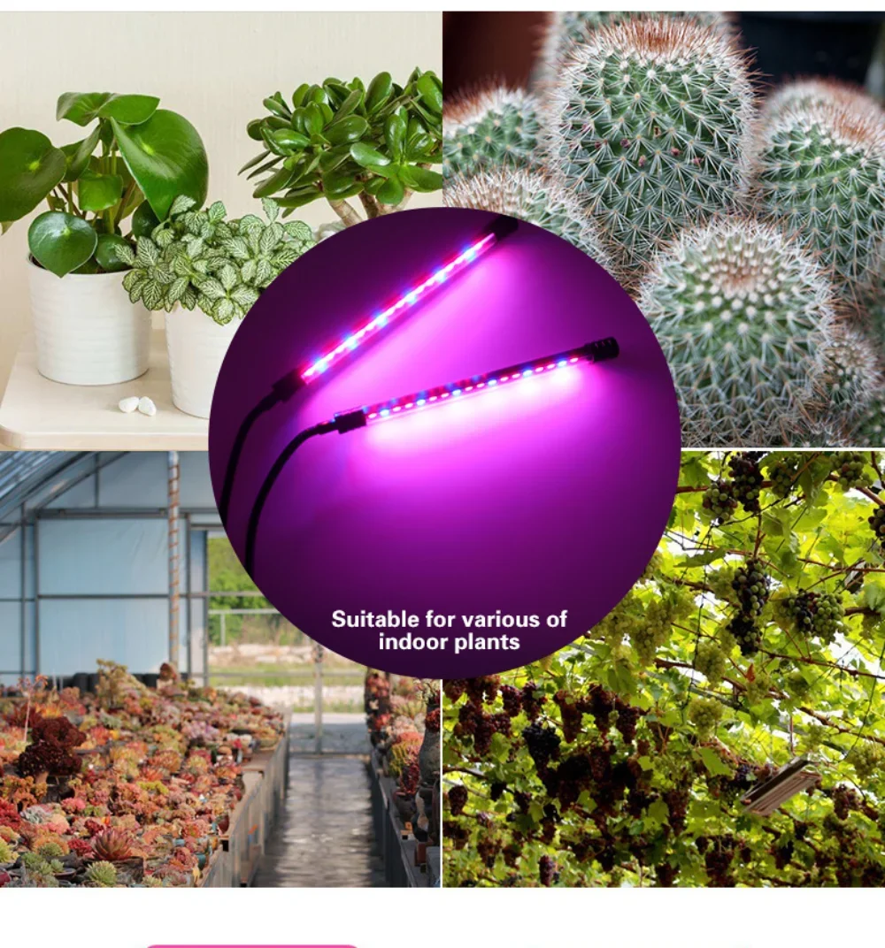 LED Grow Light Black Double Tube Gooseneck Clip Timing Dimming Aluminum Alloy 360 &deg; Hose 5V/10-20W/USB Powered (without Adapter)