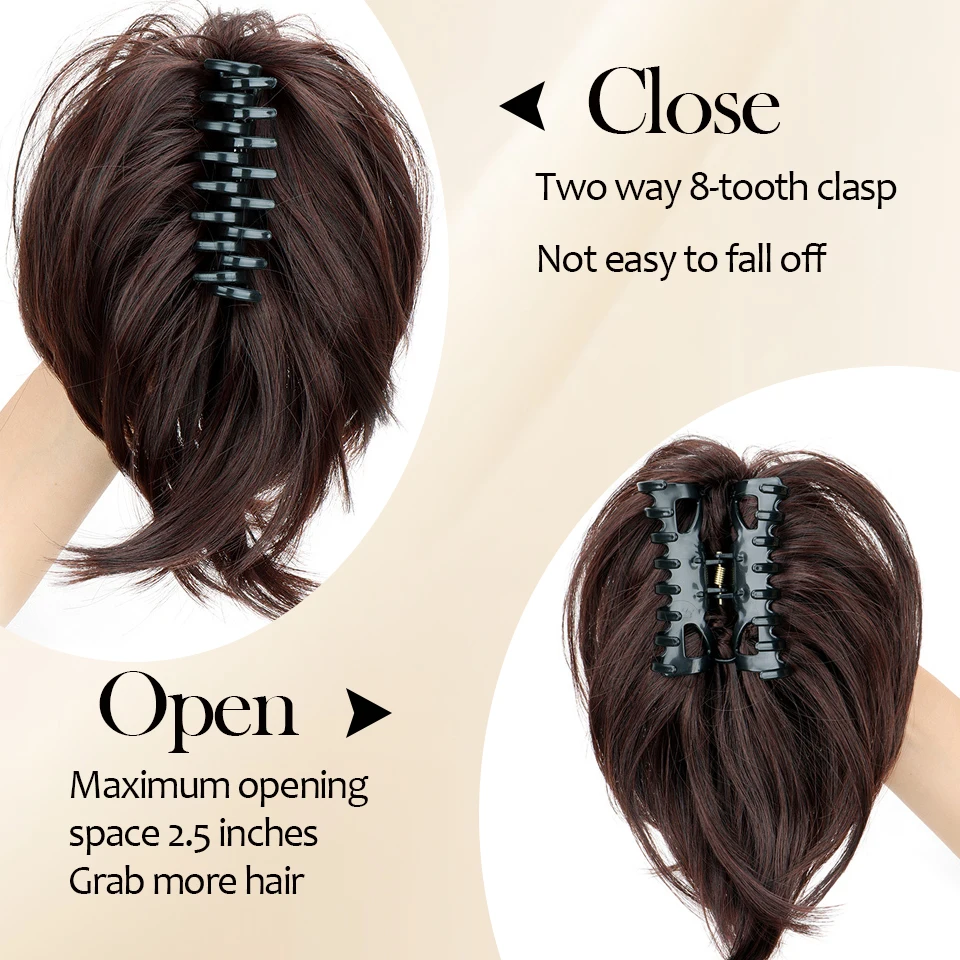 Clip per capelli a coda di cavallo corta con chignon sintetico liscio biondo o castano per donna, per uso quotidiano