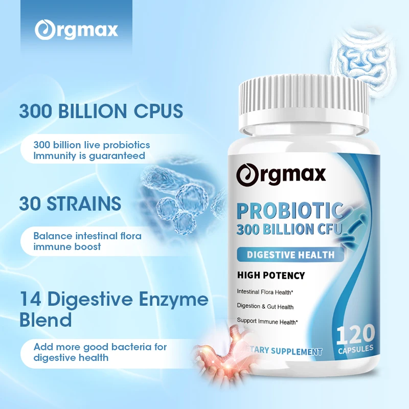 300 Billion Probiotics digestive capsules Contain Prebiotics and Digestive Enzymes Improve Intestinal Digestion and Support Immune Health Slimming