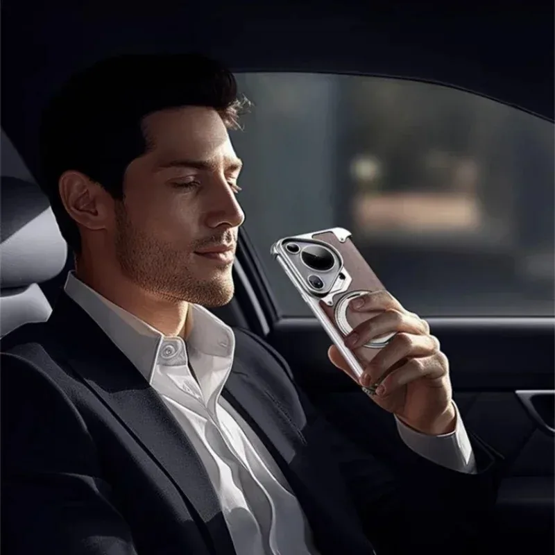 Eary for Huawei Pura 70 Ultra Phone Case with Magsafe 360°Rotatable Magnetic Stand Wood Frameless Bumper Protective P70 Cover