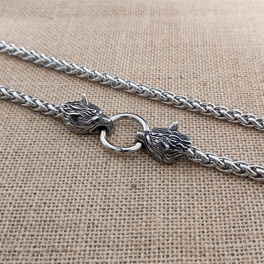 Viking Stainless Steel Wolf Head Keel Chain Necklace Titanium Steel Bear Head Pendant Necklace Viking Jewelry