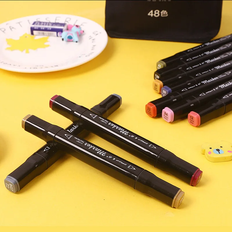 Vibrant Oily Marker Pen Set - Dual-Tip Art Brush