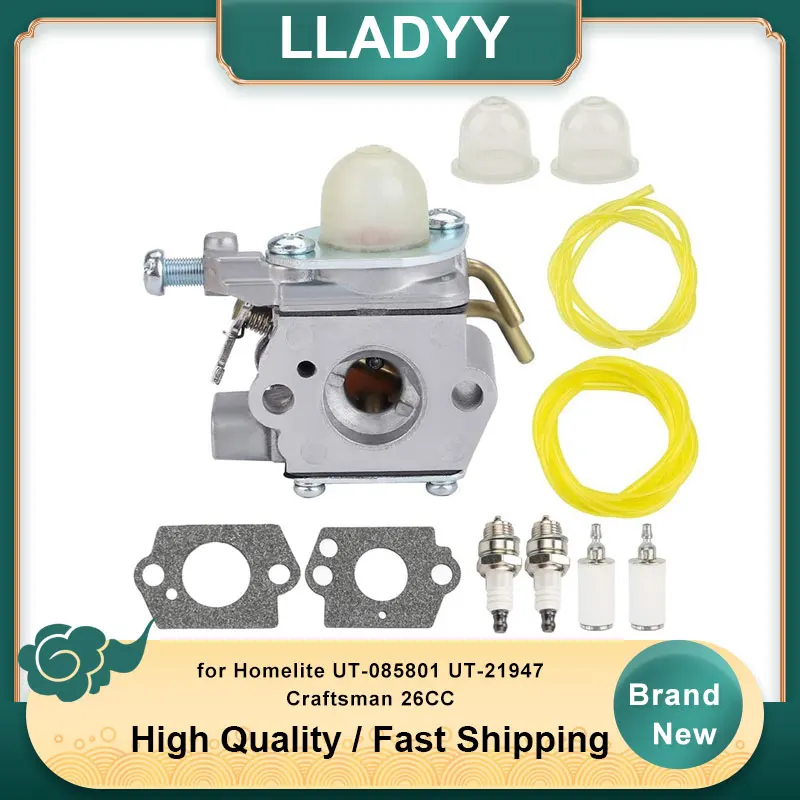 

C1UH142 Carburetor with Fuel Line Tune Up Kit for Homelite UT-085801 UT-21947 Craftsman 26CC Edger String Trimmer Blower