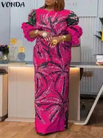 Plus Size 5XL VONDA Bohemian Party Dress Women Printed Puff Sleeve Dresses Oversized Vestidos 2024 Casual Loose Vintage Sundress - Image 2