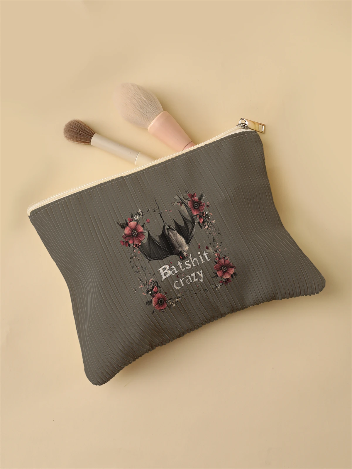 Women's Corduroy Travel Cosmetic Bag Portable Large Capacity Makeup Storage Organizer Zipper Clutch Purse Make up Bag