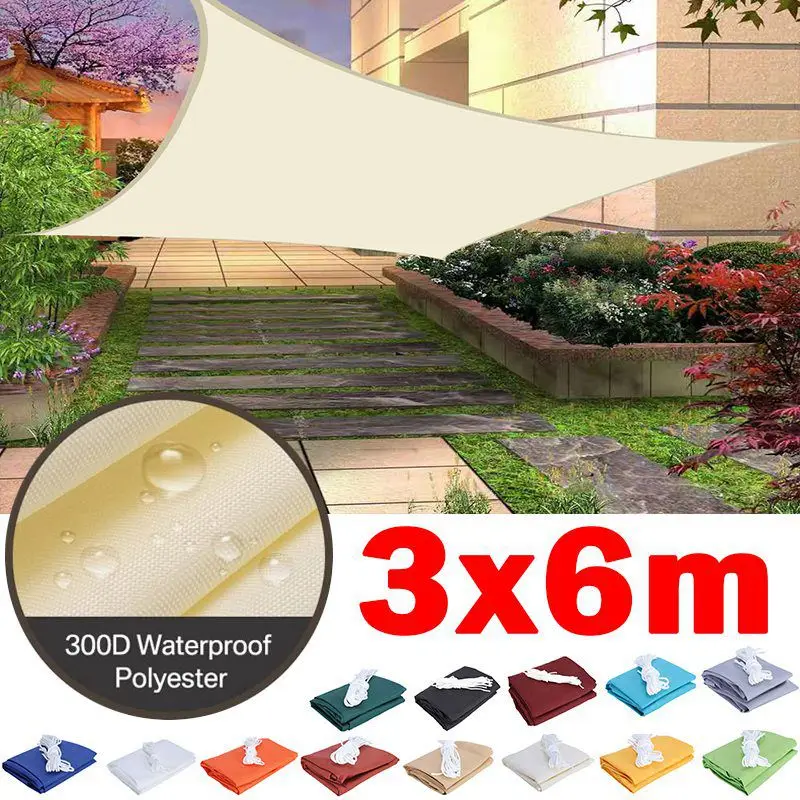 

3x6m Rectangle Waterproof Sun Shelter Sunshade Protection Shade Sail Awning Camping Shade Cloth For Outdoor Canopy Garden Patio