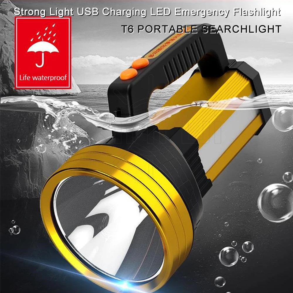 

Strong Light USB Charging LED Emergency Flashlight Rechargeable Multi Function Cob Work Lamp Outdoor T6 Portable Searchlight