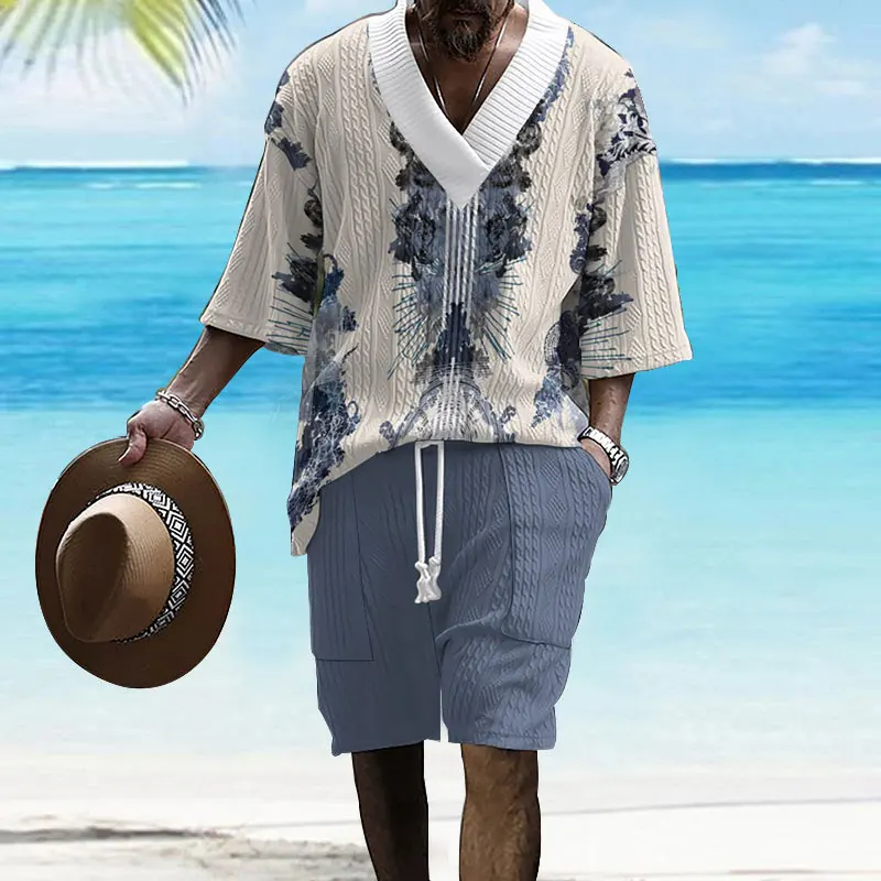 

2024 New Fashion Men's Set Summer 3D Printed Men's Loose Plus Size Casual Half-sleeve T-shirt Shorts Two-piece Set Free Shipping