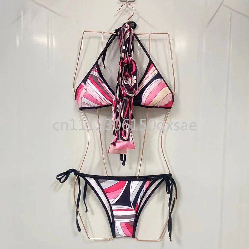 Women's Headband Scarf Bikini Sets with Letter Signature Logo Lady Sexy Bikini Sets Beachwear Swimwear 5
