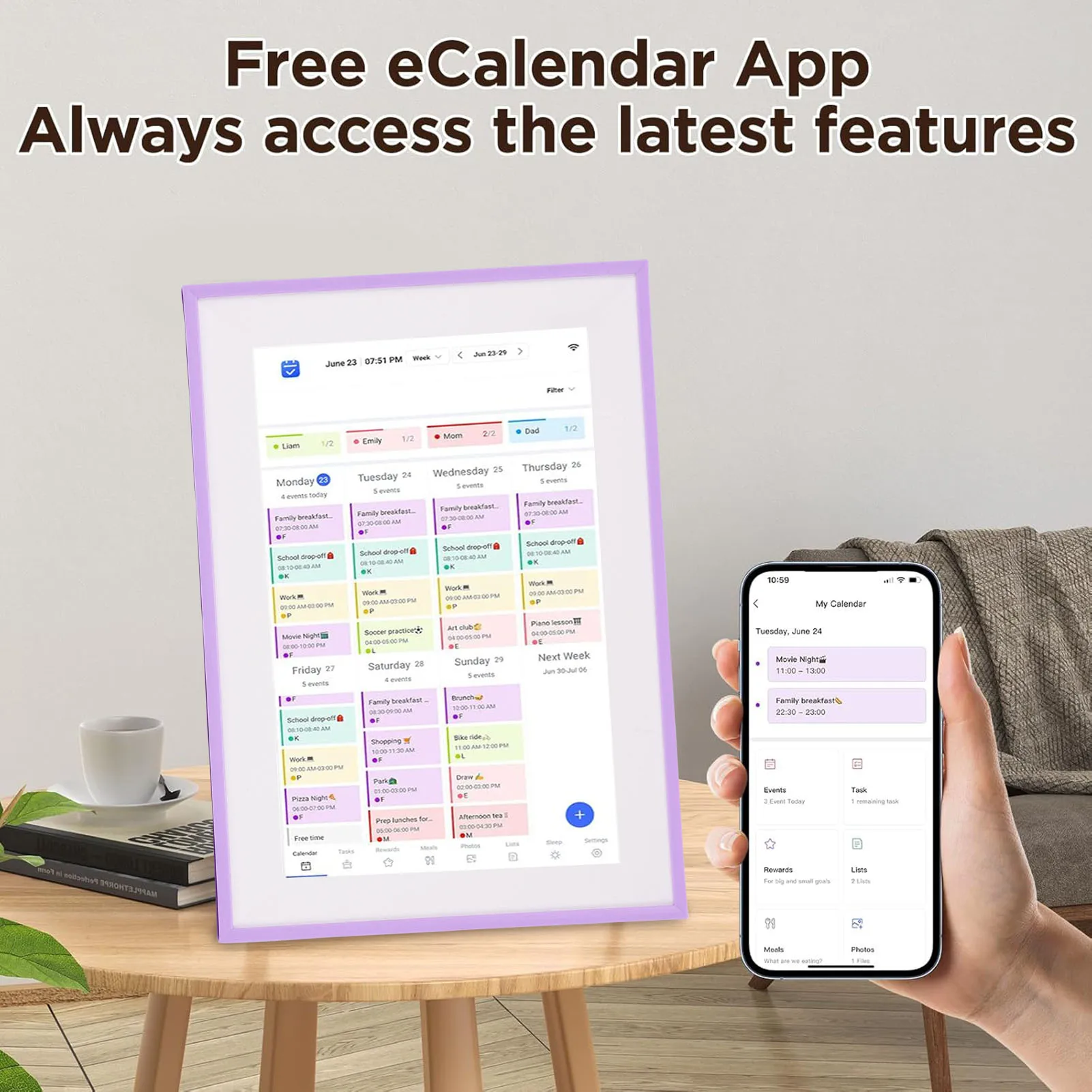 【Hot New】10.1 Inch Smart Digital Calendar LCD Touch Screen Electronic Calendar Chore Chart for Home and Office Purplish for Kids