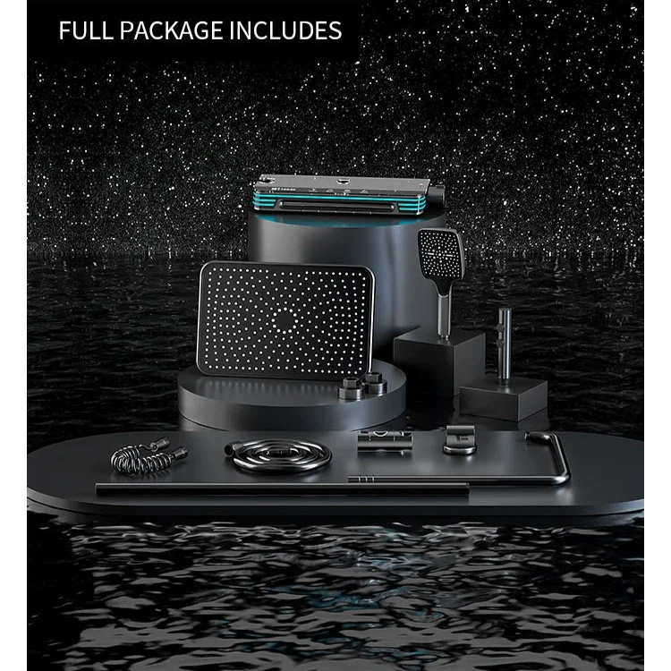 Luxury Piano Digital Bathroom Shower Set 12 Inch Rainfall Shower Head Hot Cold Bathroom Faucets Thermostatic Piano Shower System 6