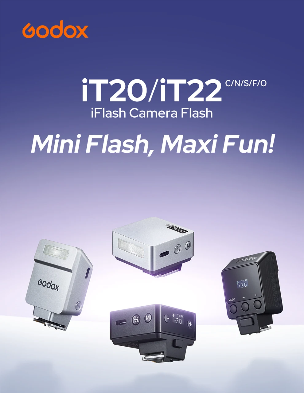 Godox iT20 iT22 TTL Mini Flash C/N/S/F/O Compact Shoe-Mounted On-Camera Flash fo