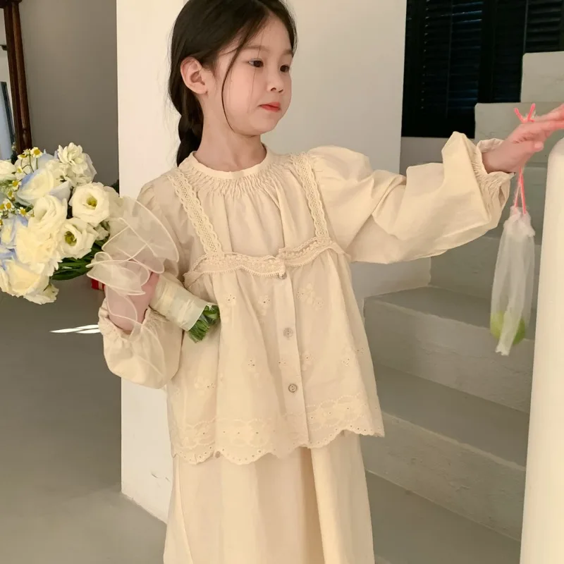 

2024 New Girls Speing Summer Two Piece Sets Top Vest Dress Full Sleeve Long Sweet Loose Soft Fashion All-match Outdoor