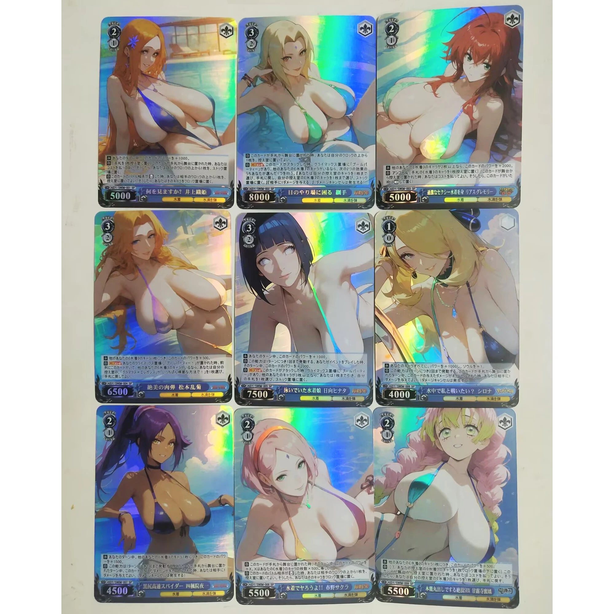 9Pcs/set Diy Anime Girl Underwear Series Naruto Haruno Sakura Tsunade Color Flash Card Classic Anime Collection Cards Gift Toy