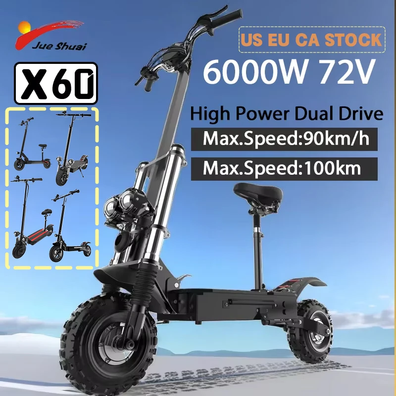 48-72V Electric Scooter for Adults 90KM/H 10-11'' Tubeless Off Road Tire Hydraulic/Spring Suspension Foldable with Seat foldable electric scooter