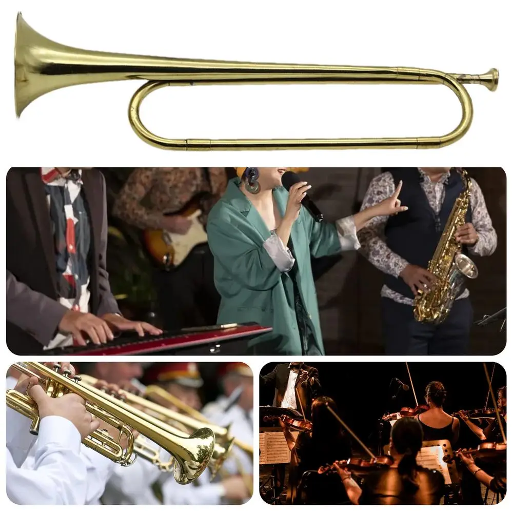 Description Picture 5 of itemCavalry Trumpet Gold Plated Brass Cavalry Bugle Horn B Flat Bugle Brass Bugle Horn Retro Standard Trumpet Musical Instrument
