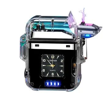 Transparent Dual Arc Plasma Waterproof Lighter Watch Rechargeable USB Flashlight Flameless Windproof Lighter for Outdoor Camping 1