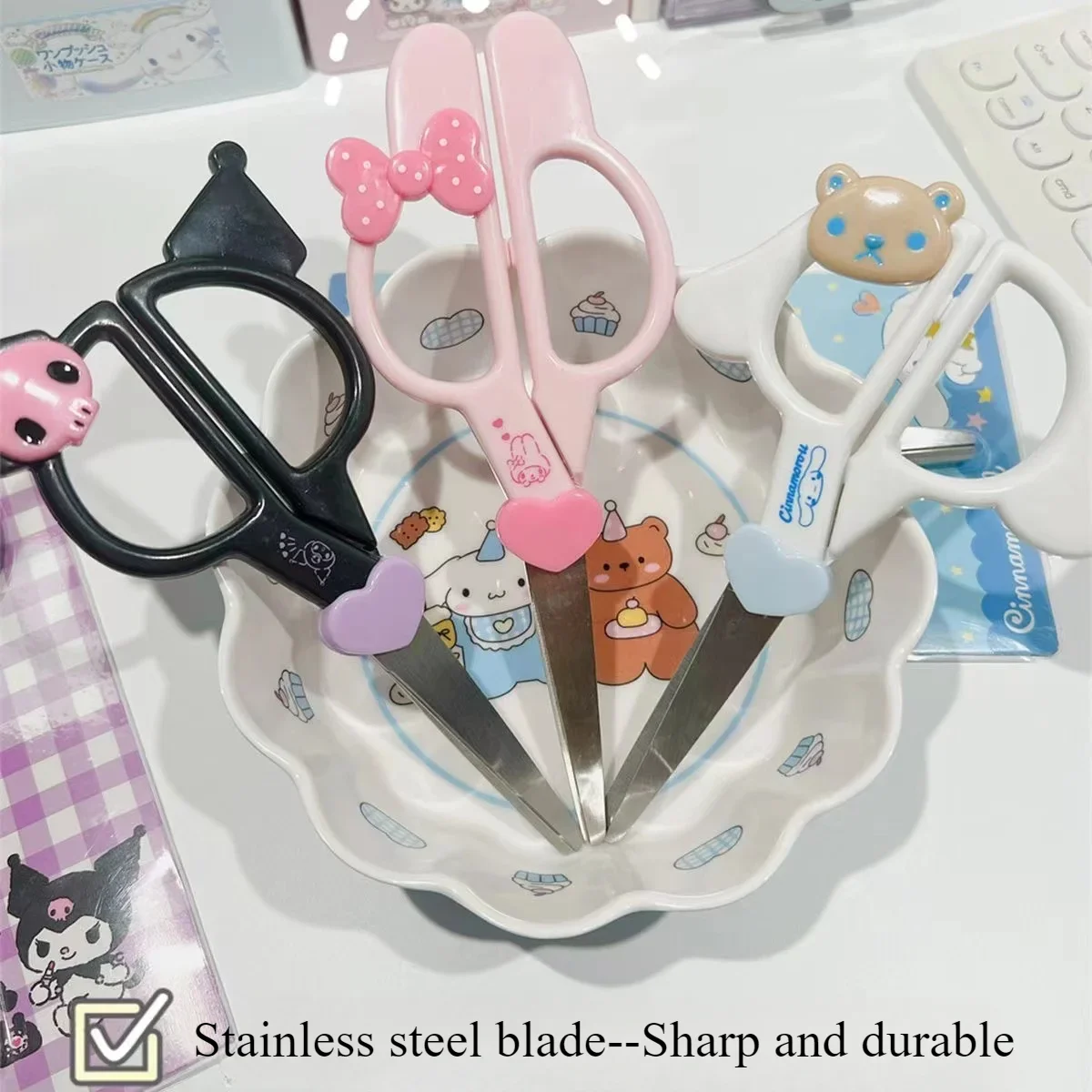 New Kawaii Sanrio Kuromi Cinnamoroll Hand Made Scissors Cute Melody Art Scissors Kid Stationery School Office Supplies Gifts - 4