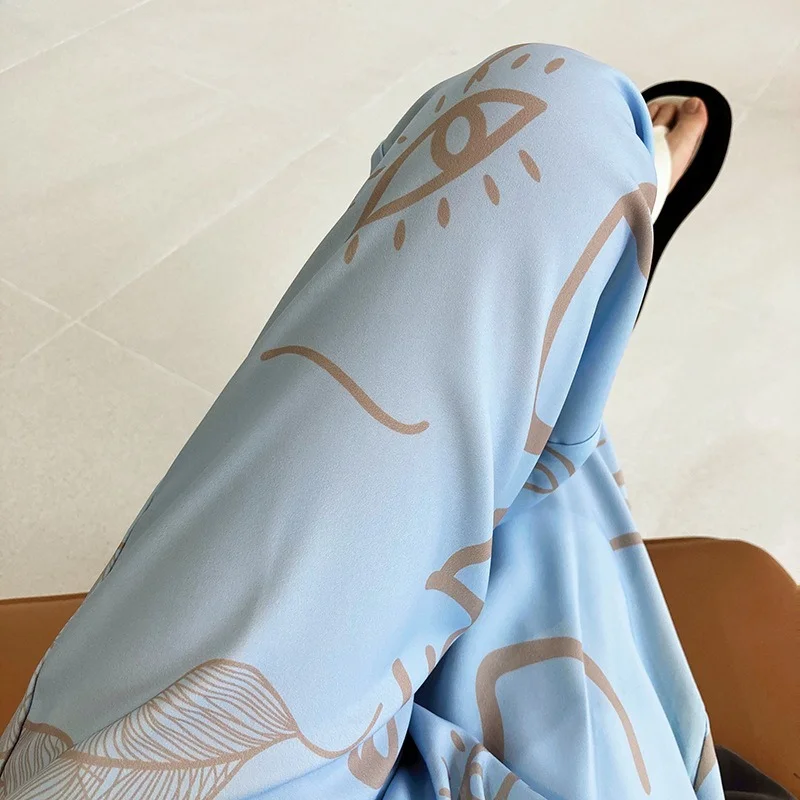 Women Summer Loose Wide-leg Pants Blue High Waist Drape Satin Mopping Pants Women 2023 Summer Graffiti Printed Ice Silk Trousers