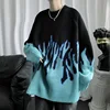 Loose Knitted Sweater Couple Matching Flame Pattern Crew Neck Pullover Women's Style Men's Style Winter Warm Knitwear