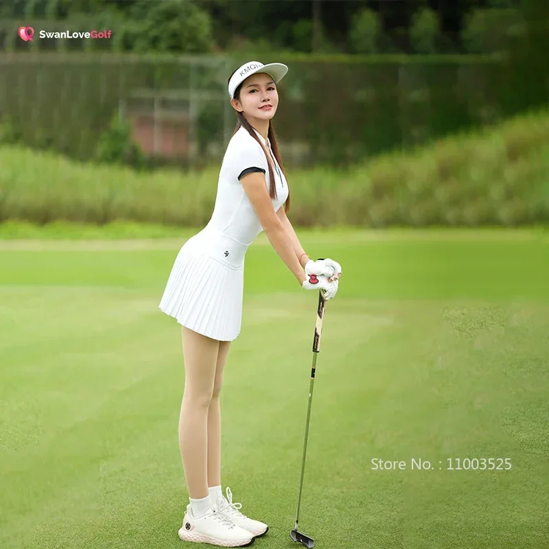 SG Leisure Youth Sports Long Sleeve Golf Shirts Thin V-Neck Slim Tops Summer Fashion Golf Lady Pleated Skirts High Waist Skorts