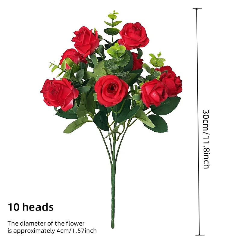 10 heads Artificial Roses Home&Wedding Valentine's Day Decoration Eucalyptus Rose Bundle Valentine's Family Gifts