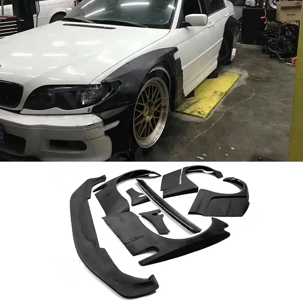 

Car Wide Body Kit For BMW E46 Sedan 4 Door FRP Fiber Glass Bodykit Cover Front Lip Rear Fender Trunk Spoiler Rocket Bunny Parts