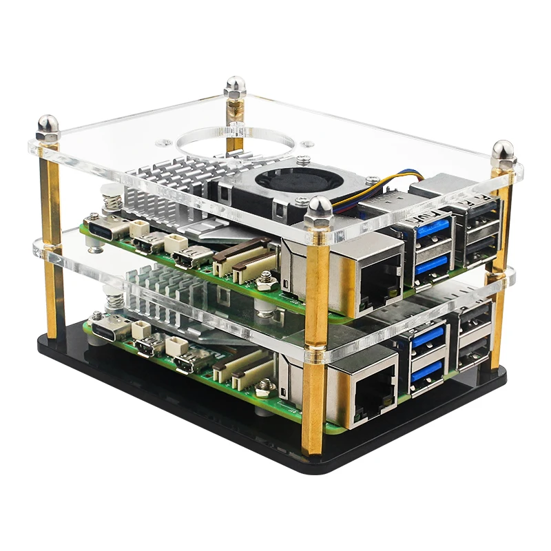 Transparent Acrylic Raspberry Pi 5 Case with PWM Cooling Fan and Stackable Design