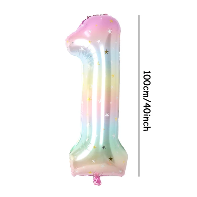 Ballons en aluminium avec chiffres arc-en-ciel Pastel, 40 pouces, 1 pièce, ballon numérique dégradé de ciel étoilé, décorations de fête d'anniversaire pour enfants, boule à hélium 6