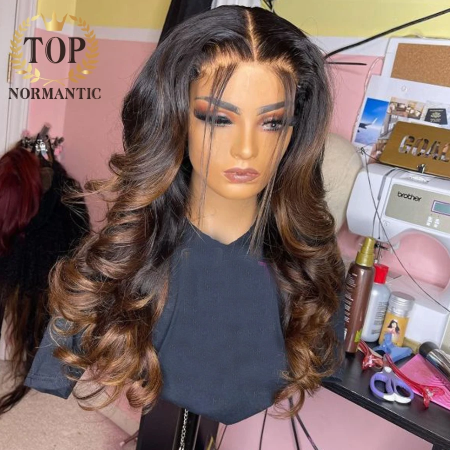 Topnormantic Ombre Brown Color 13x6 Lace Front Wig with Baby Hair Preplucked Hairline Remy Indian Human Hair Body Wave Lace Wig