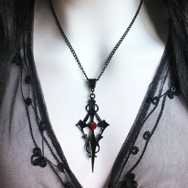 Black Pointed Cross Vampire Necklace, Gothic Jewelry, Statement Necklace, Dagger Cross Pendant, Gothic Gift, Goth Necklace