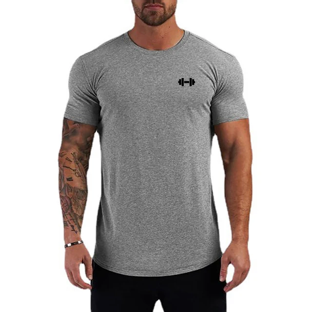 T-shirts de course d'été en coton respirant, vêtements de sport à manches courtes pour hommes, T-shirts musculaires d'entraînement, chemises de musculation, de Fitness 1