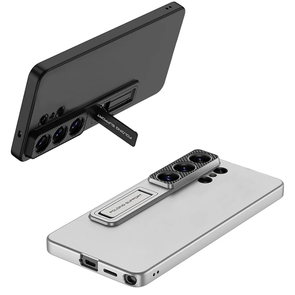Luxury Invisible Folding Stand Plating Phone Case - Titanium Metallic Color Protector Back Cover