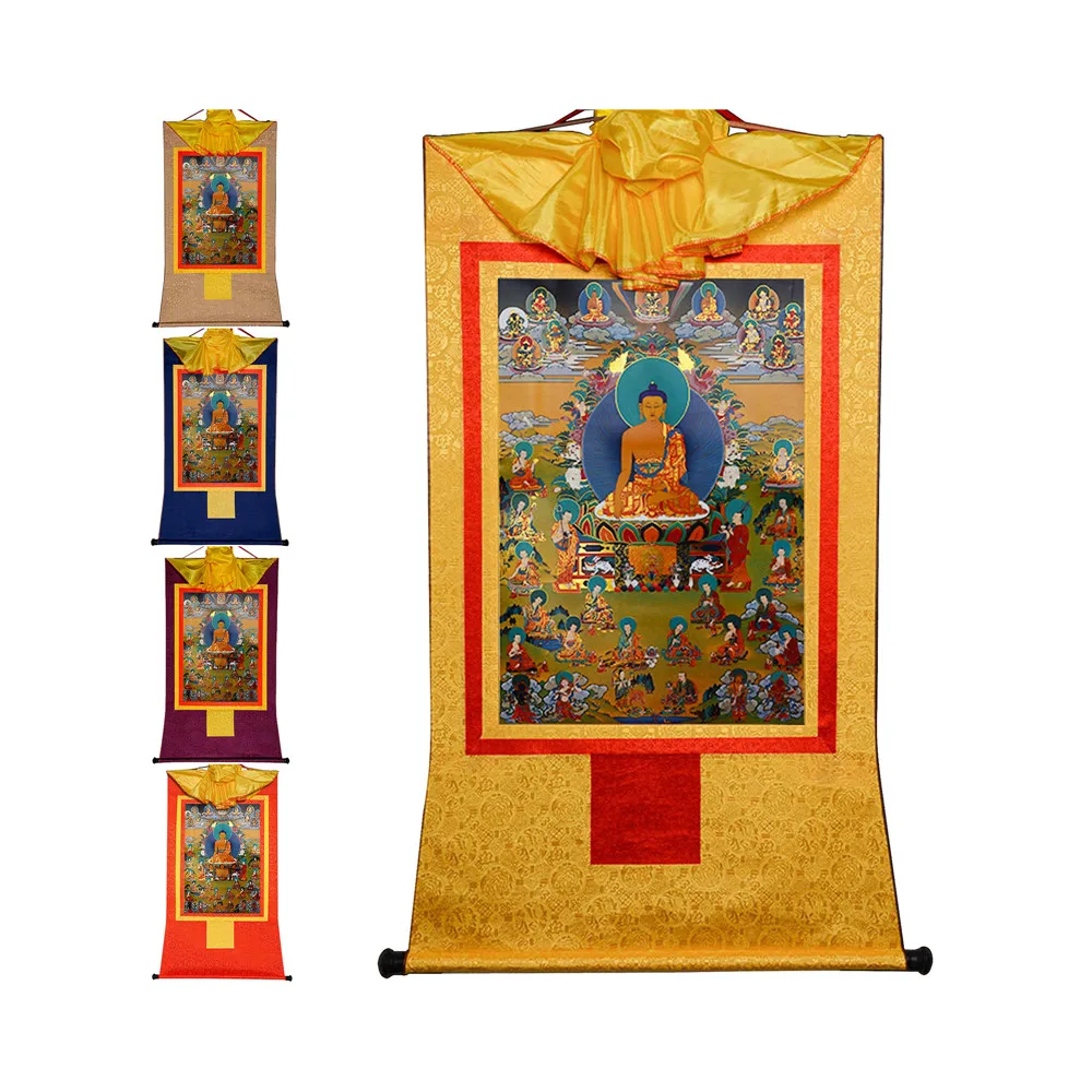 

Gandhanra Bronzing Printed Thangka Art - The Eighteen Arhats Thangka,18 Luohan,Hand Framed Tibetan Buddhist Thangka