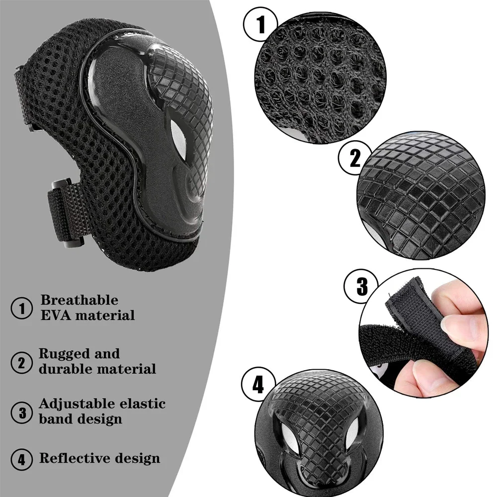 6Pcs/Set Knee Elbow Wrist Guard Protective Sets, Kids Boy Girl Gear for Roller Skates Cycling Skateboard Skatings Scooter Riding